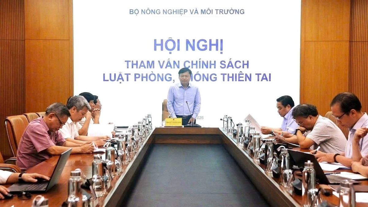 Thứ trưởng Nguyễn Hoàng Hiệp chủ trì Hội nghị tham vấn chính sách Luật Phòng, chống thiên tai. Ảnh: Trung Hiếu.